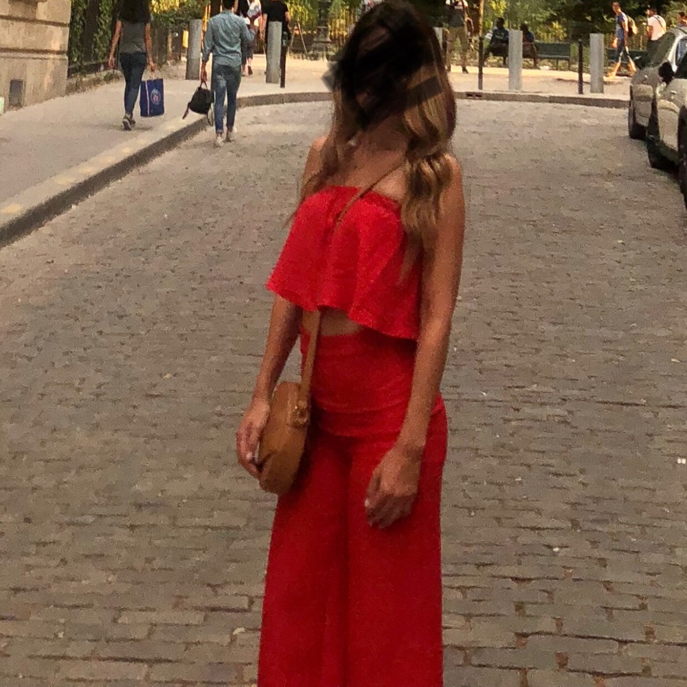 Red 2 piece crop and culotte set